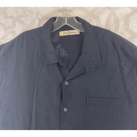 Tommy Bahama Mens XL Black 100% Silk Short Sleeve Camp Shirt T31166 Textured - Picture 8 of 9